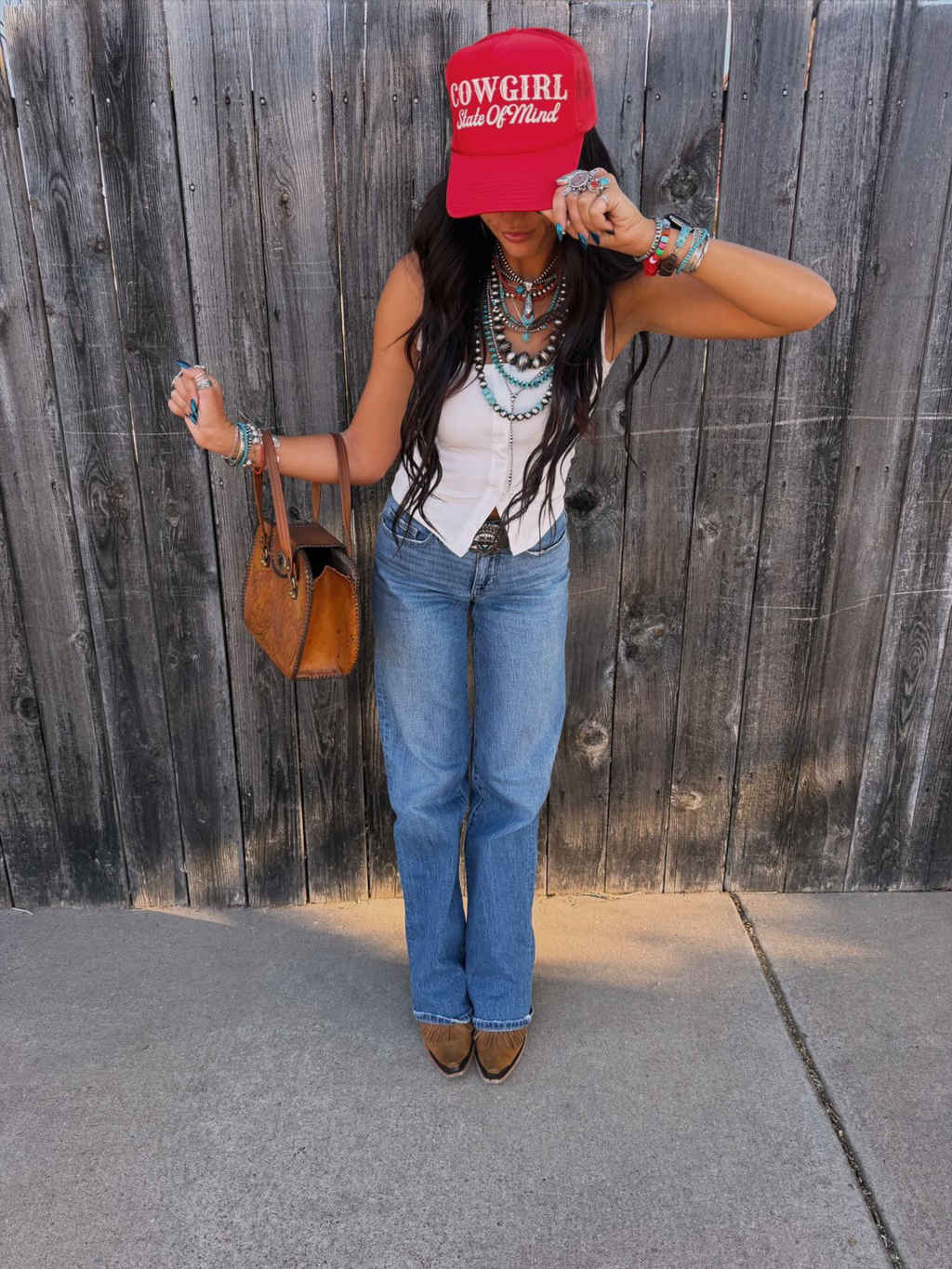 COWGIRL STATE OF MIND TRUCKER HAT | RED/CREAM