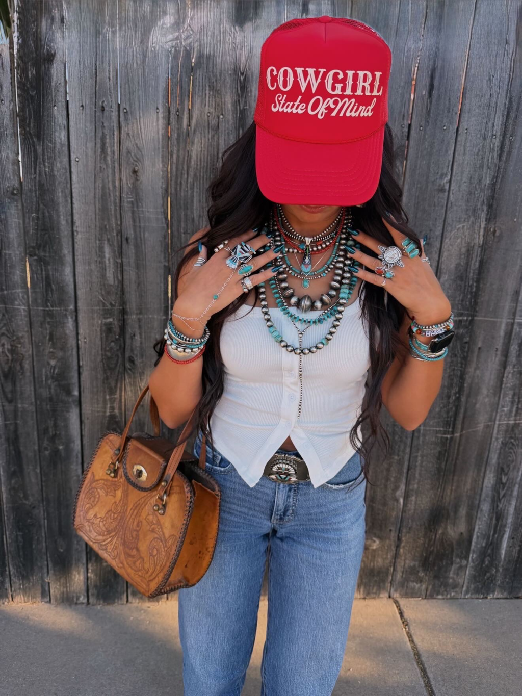COWGIRL STATE OF MIND TRUCKER HAT | RED/CREAM