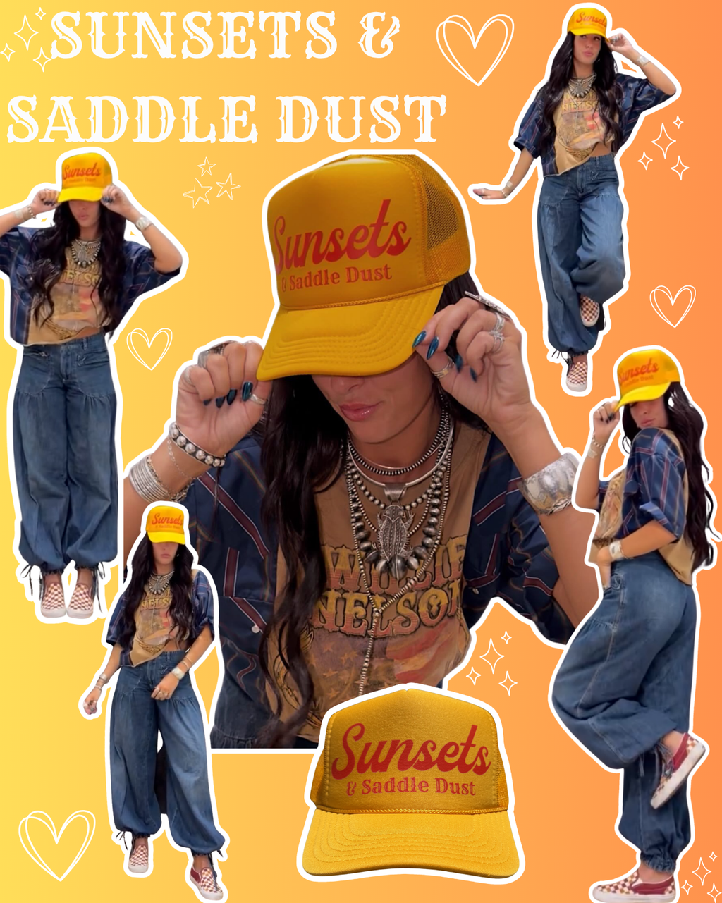 SUNSETS & SADDLE DUST TRUCKER HAT | YELLOW/RED