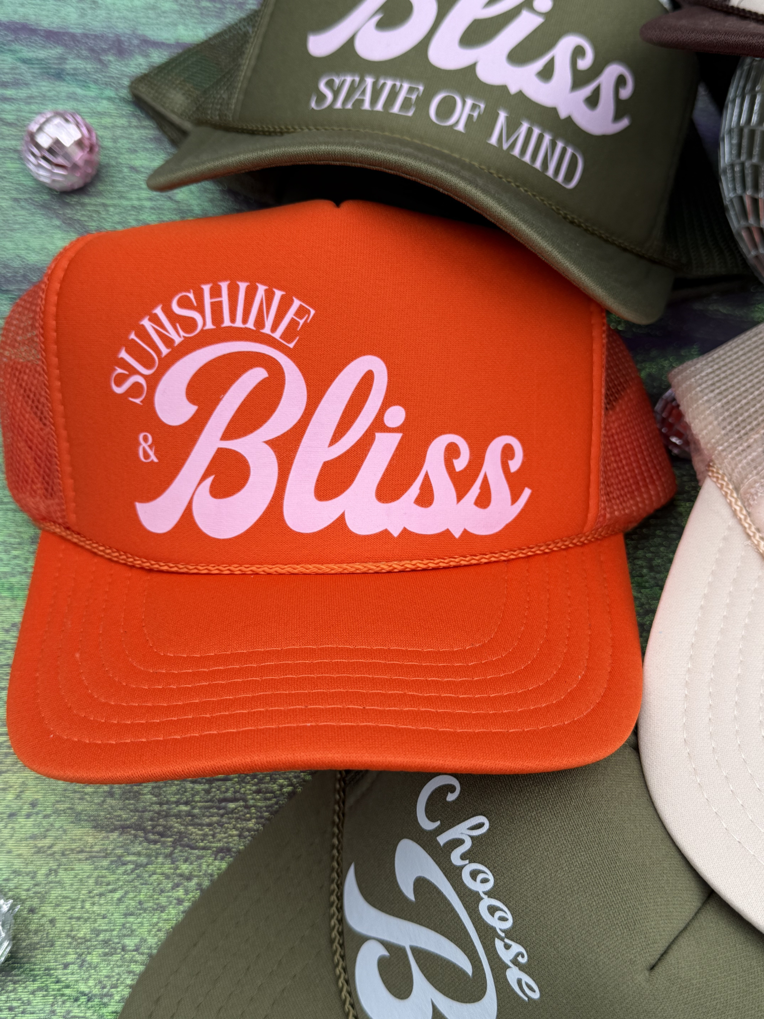 SUNSHINE & BLISS TRUCKER HAT | ORANGE & PINK