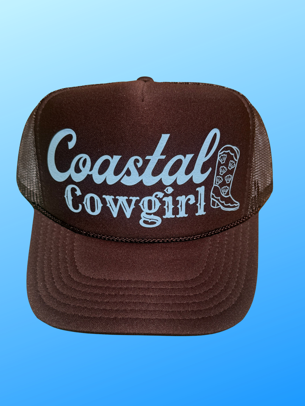 COASTAL COWGIRL TRUCKER HAT | BROWN/LIGHT BLUE