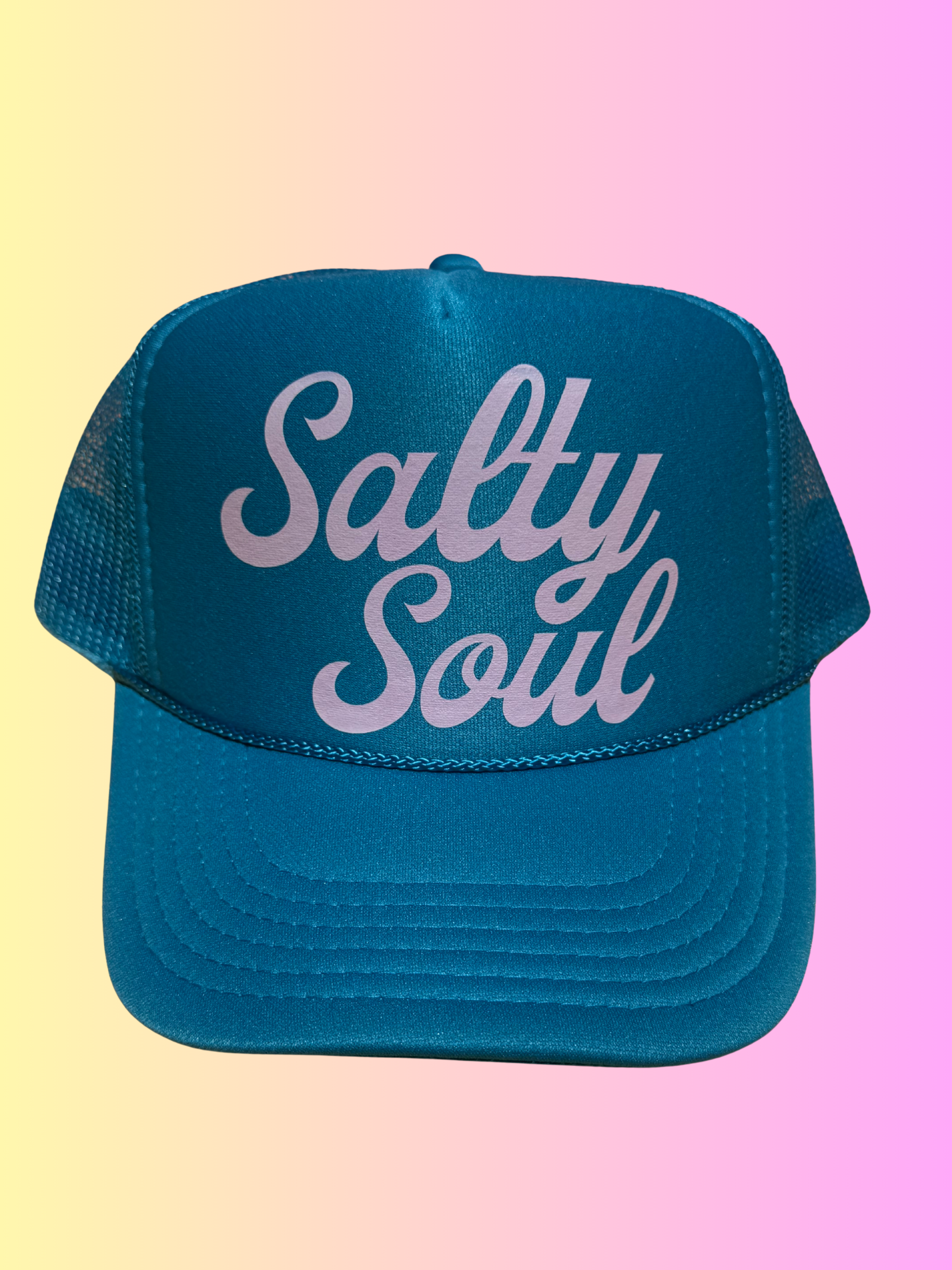 SALTY SOUL TRUCKER HAT | TURQUOISE/PINK