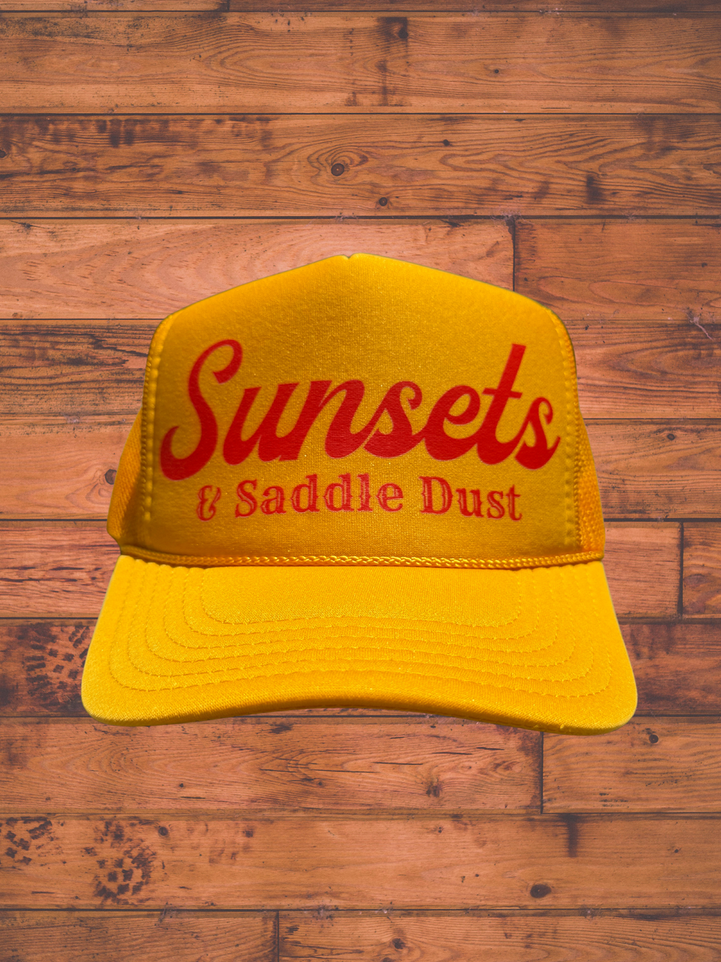 SUNSETS & SADDLE DUST TRUCKER HAT | YELLOW/RED