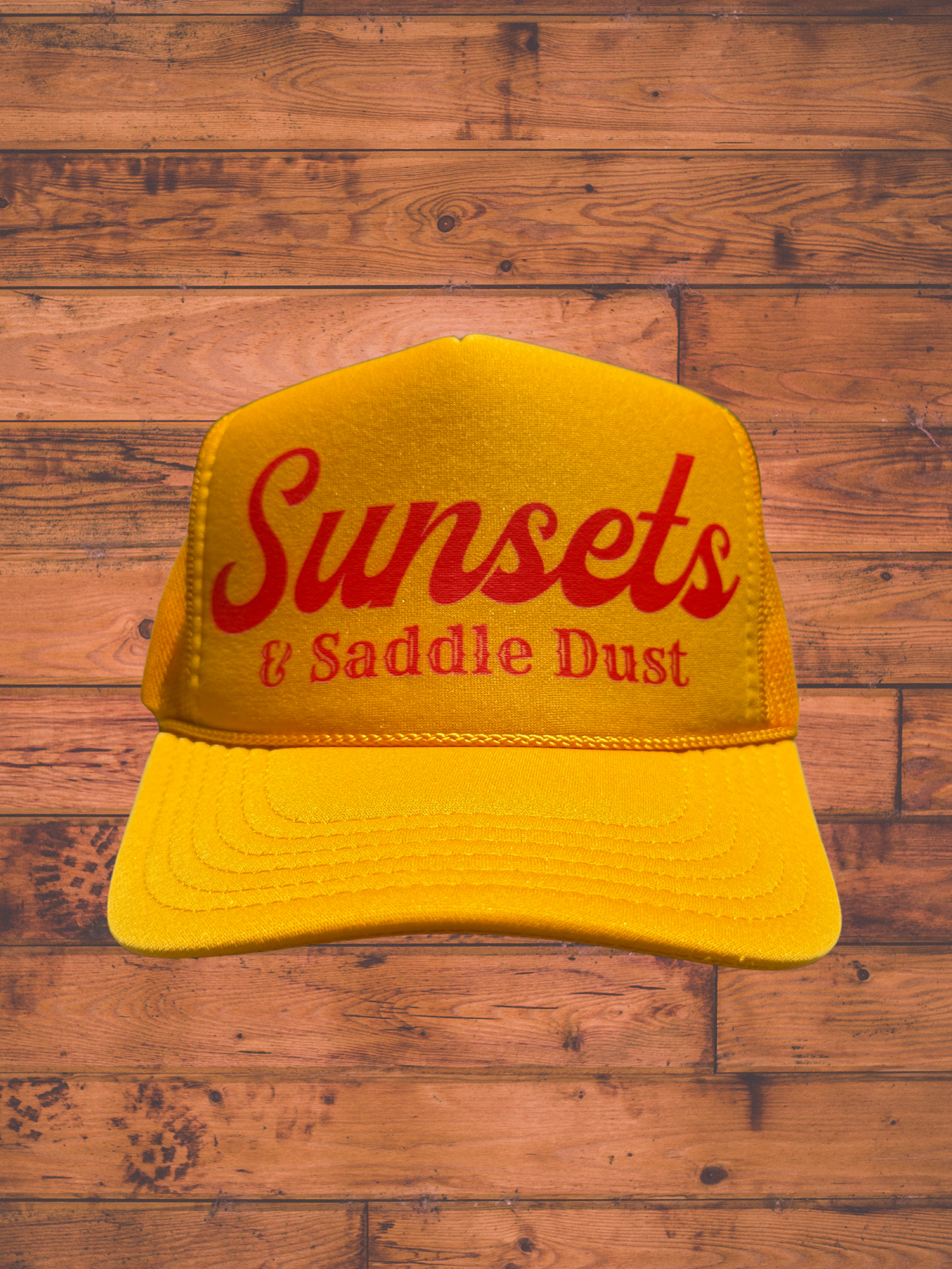SUNSETS & SADDLE DUST TRUCKER HAT | YELLOW/RED