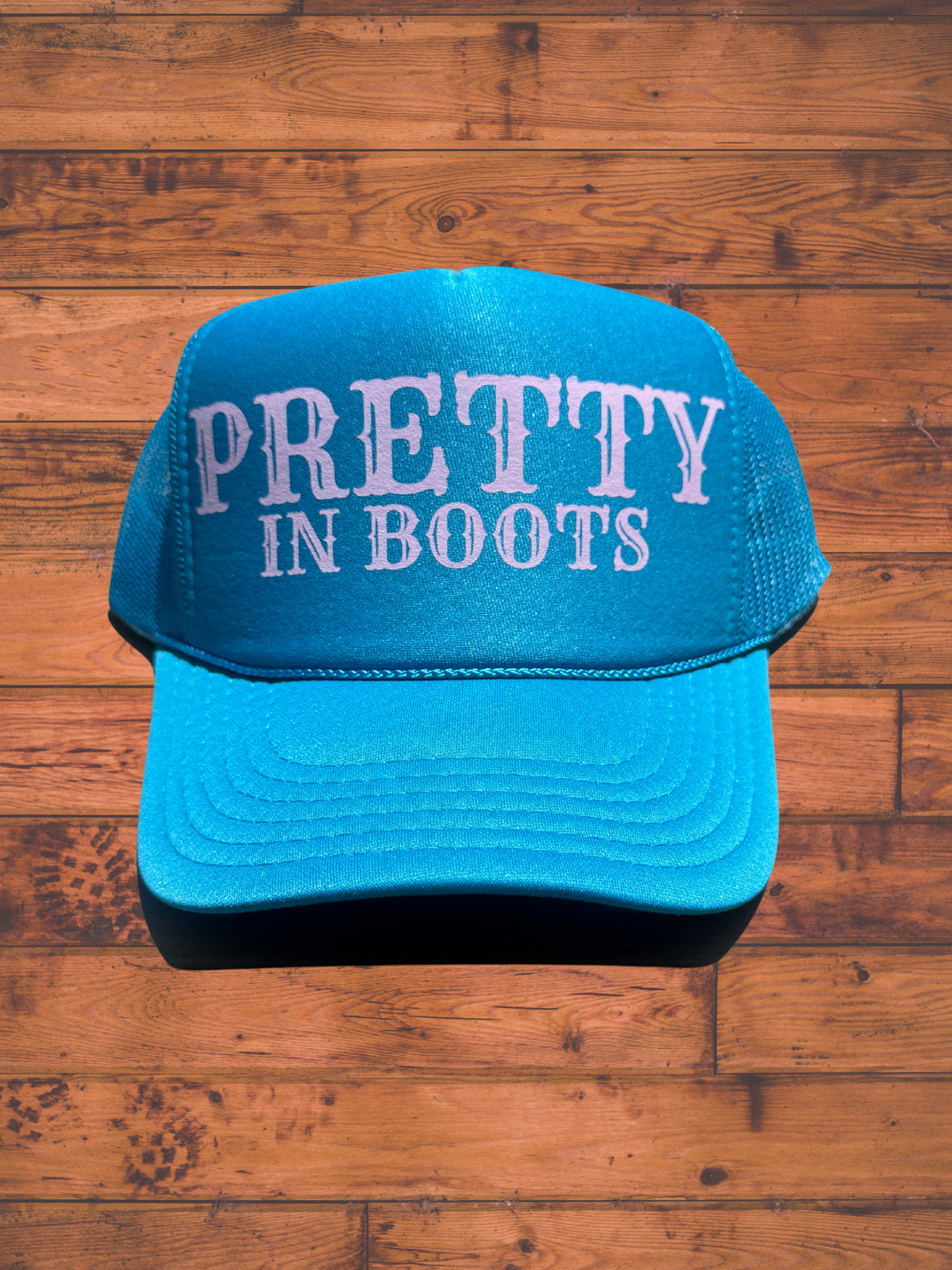 PRETTY IN BOOTS TRUCKER HAT | TURQUOISE/LIGHT PINK
